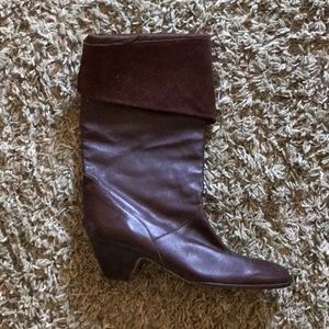 Vintage leather burgundy boots w suede inside.
